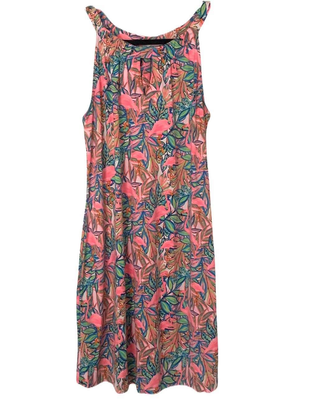 Lulu-B Women’s Medium Tropical Flamingo Floral Print Halter Sleeveless Dress